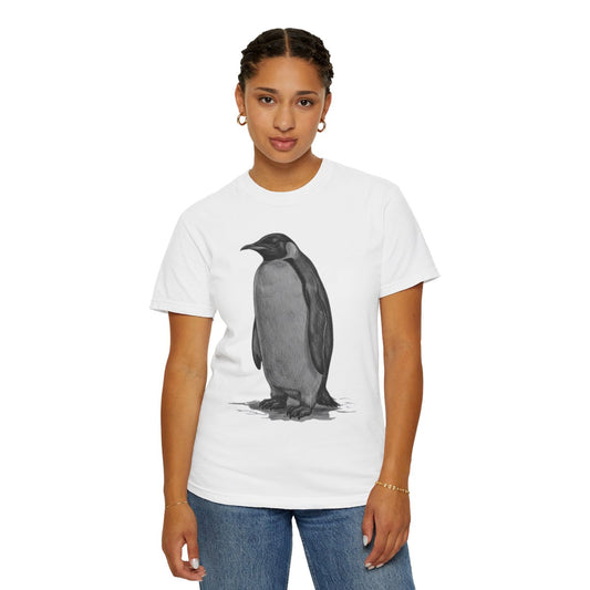Color: White | Pencil Sketch Art Penguin Unisex Garment-Dyed Tee