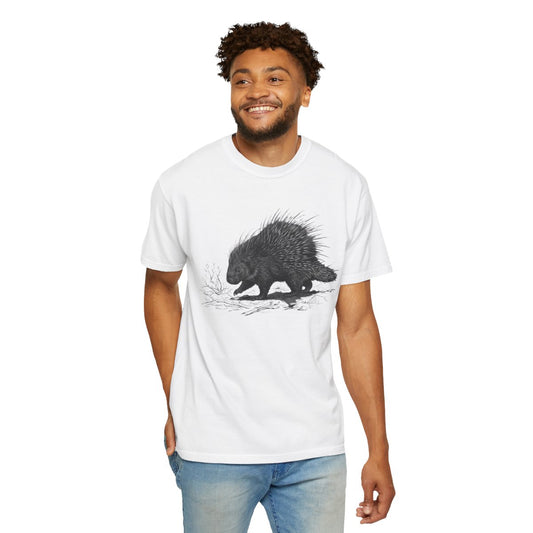 Color: White | Pencil Sketch Art Porcupine Unisex Garment-Dyed Tee