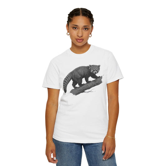 Color: White | Pencil Sketch Art Red Panda Unisex Garment-Dyed Tee