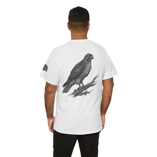 Color: White | Pencil Sketch Art Red-Tailed Hawk Premium Graphic Tee