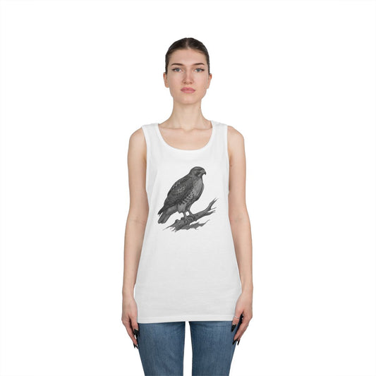 Color: White | Pencil Sketch Art Red-Tailed Hawk Tank Top
