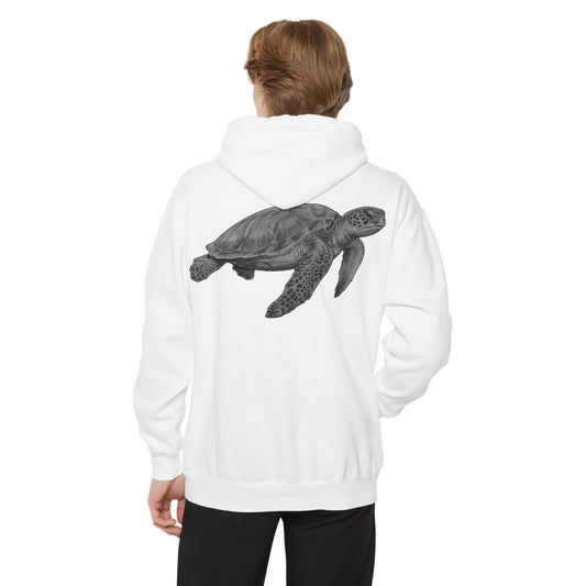 Color: White | Pencil Sketch Art Sea Turtle Garment-Dyed Hoodie