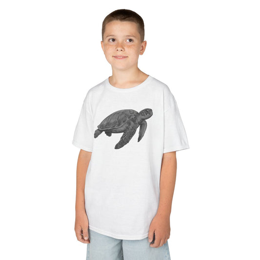 Color: White | Pencil Sketch Art Sea Turtle Kids Tee