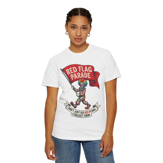 Color: White | Red Flag Parade Unisex Garment-Dyed Tee