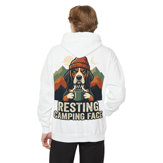 Color: White | Resting Camping Face Garment-Dyed Hoodie
