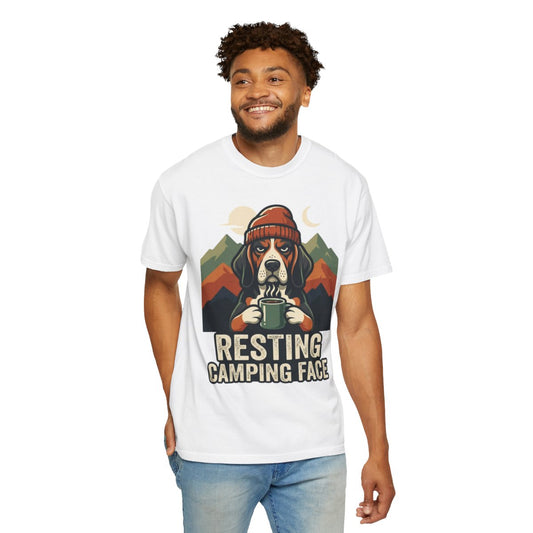 Color: White | Resting Camping Face Unisex Garment-Dyed Tee