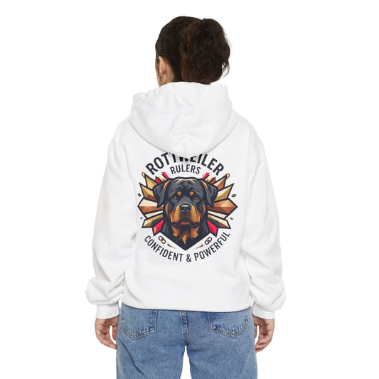 Color: White | Rottweiler Rulers Confident Powerful Garment-Dyed Hoodie