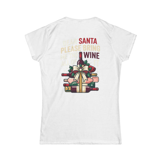 Color: White | Santa Bring Me Wine Women's Tee