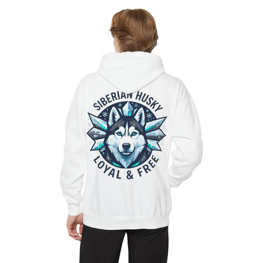 Color: White | Siberian Husky Loyal & Free Garment-Dyed Hoodie