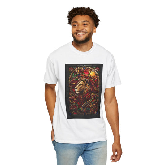 Color: White | Stained Glass Sign LEO Unisex Garment-Dyed Tee