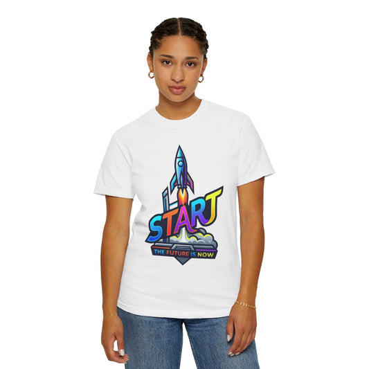 Color: White | Start The Future Is Now Unisex Garment-Dyed Tee