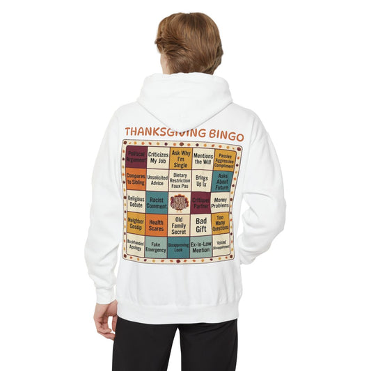 Color: White | Thankgiving Bingo Garment-Dyed Hoodie