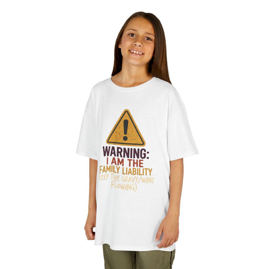 Color: White | Warning I am The Family Liability Kids Tee