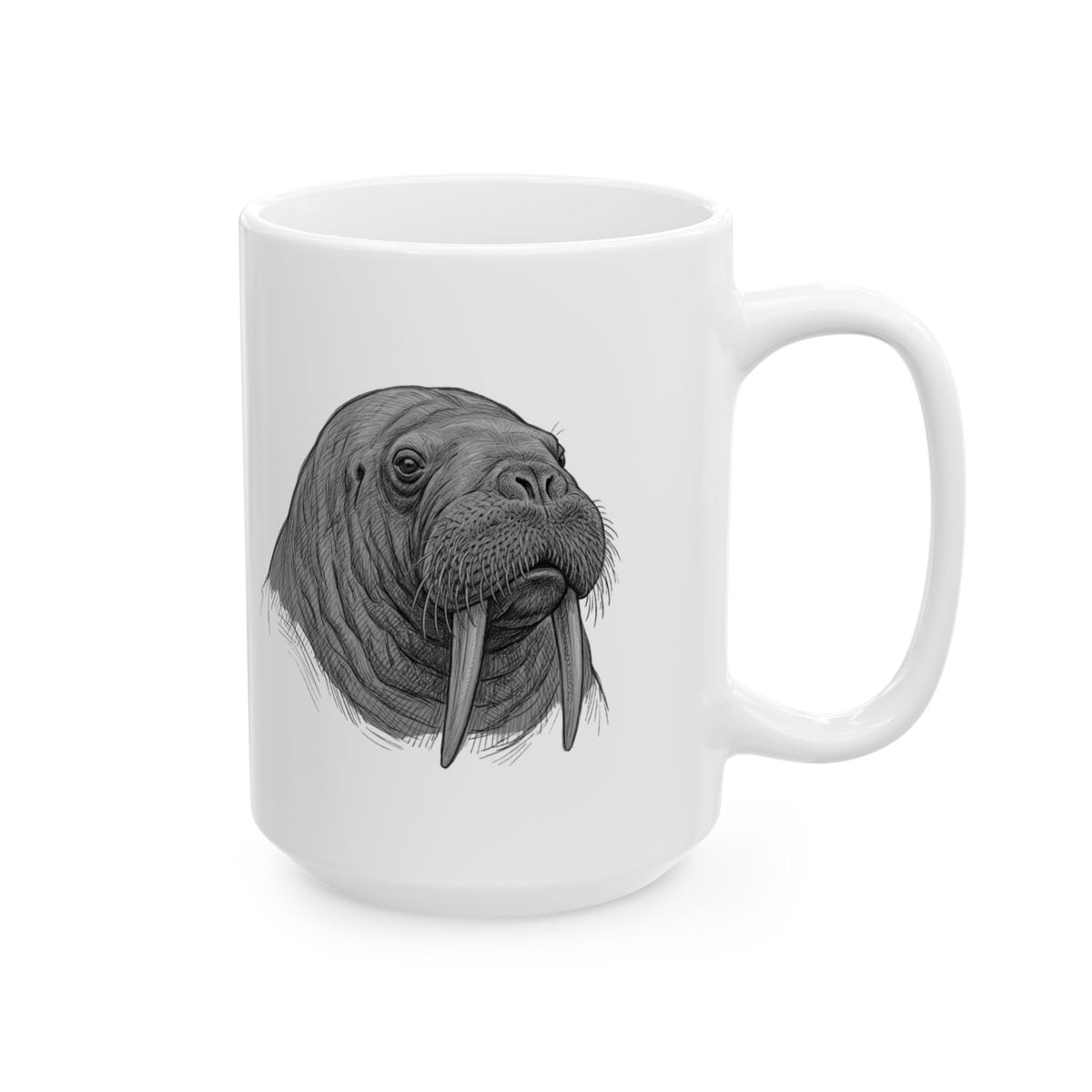"Pencil Sketch Art Walrus" White Ceramic Mug — Graphic