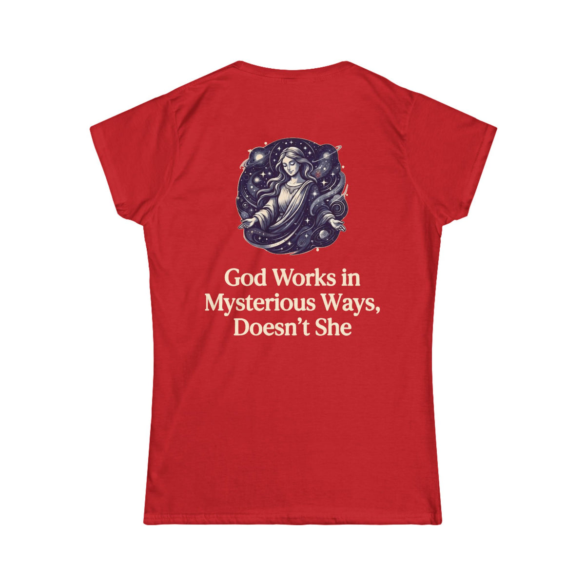 Color: Red | God Works in Mysteroius Ways Women's Tee