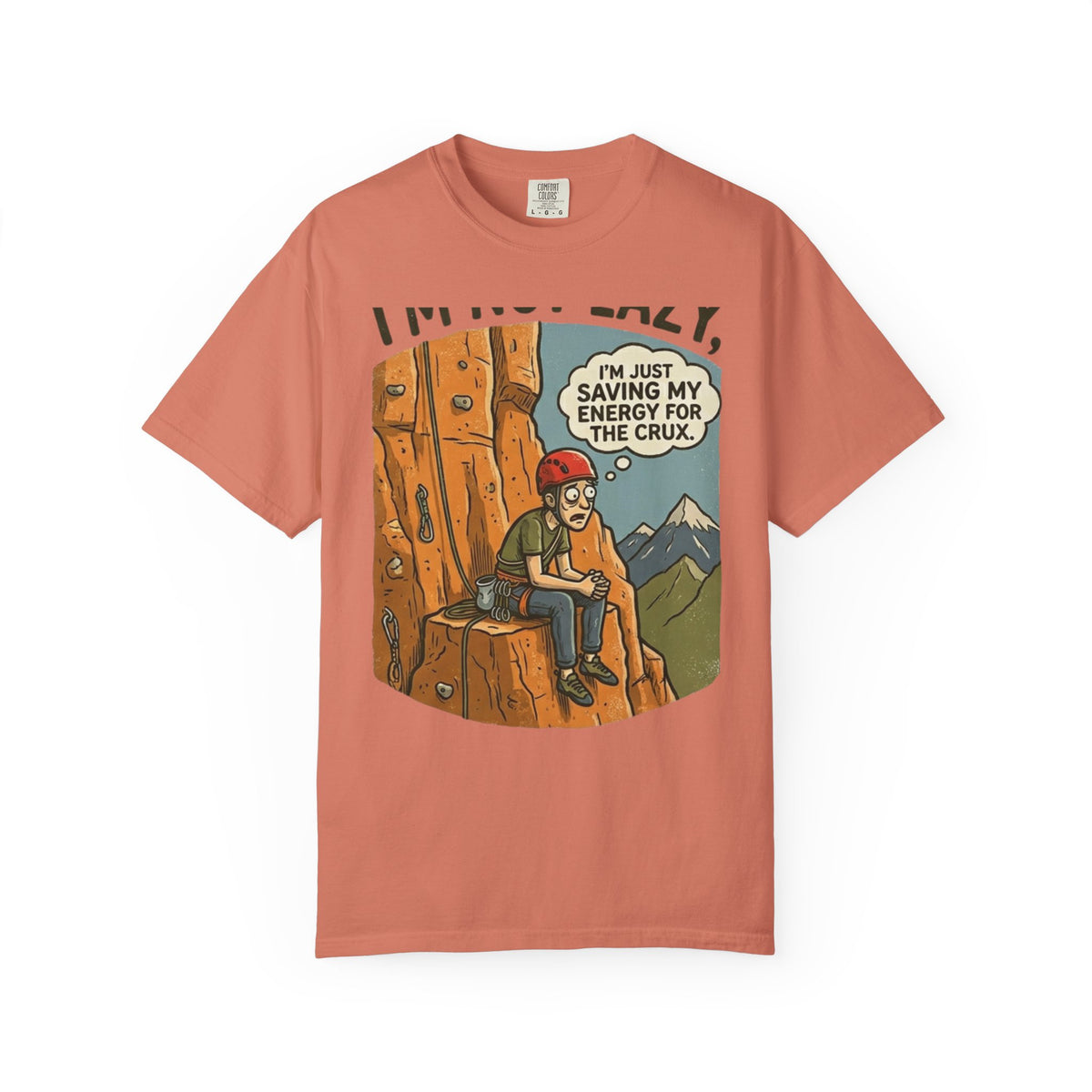 Color: Terracotta | Saving Energy for the Crux Unisex Garment-Dyed Tee
