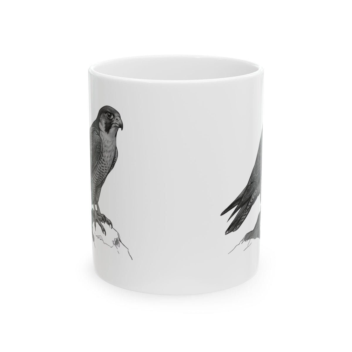 "Pencil Sketch Art Falcon" White Ceramic Mug