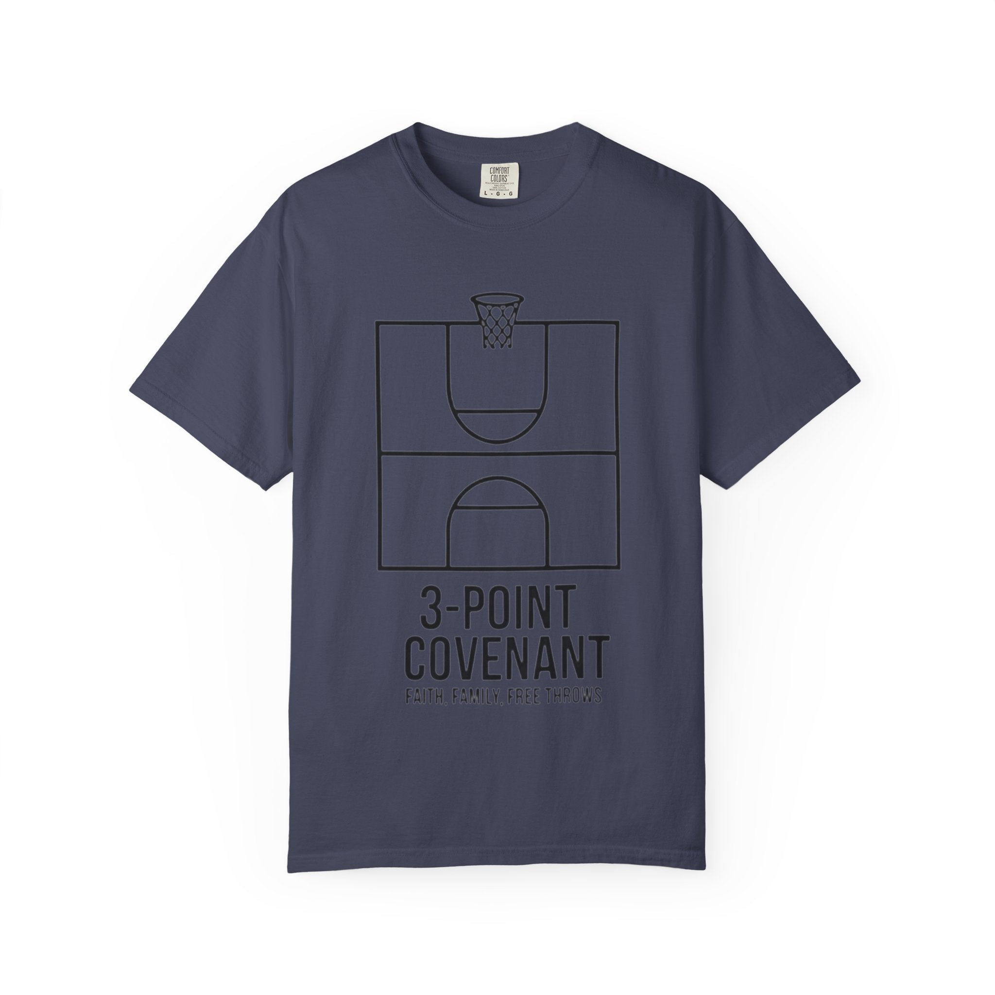 “3‑Point Covenant: Faith, Family, Free Throws" Unisex Garment-Dyed T-shirt