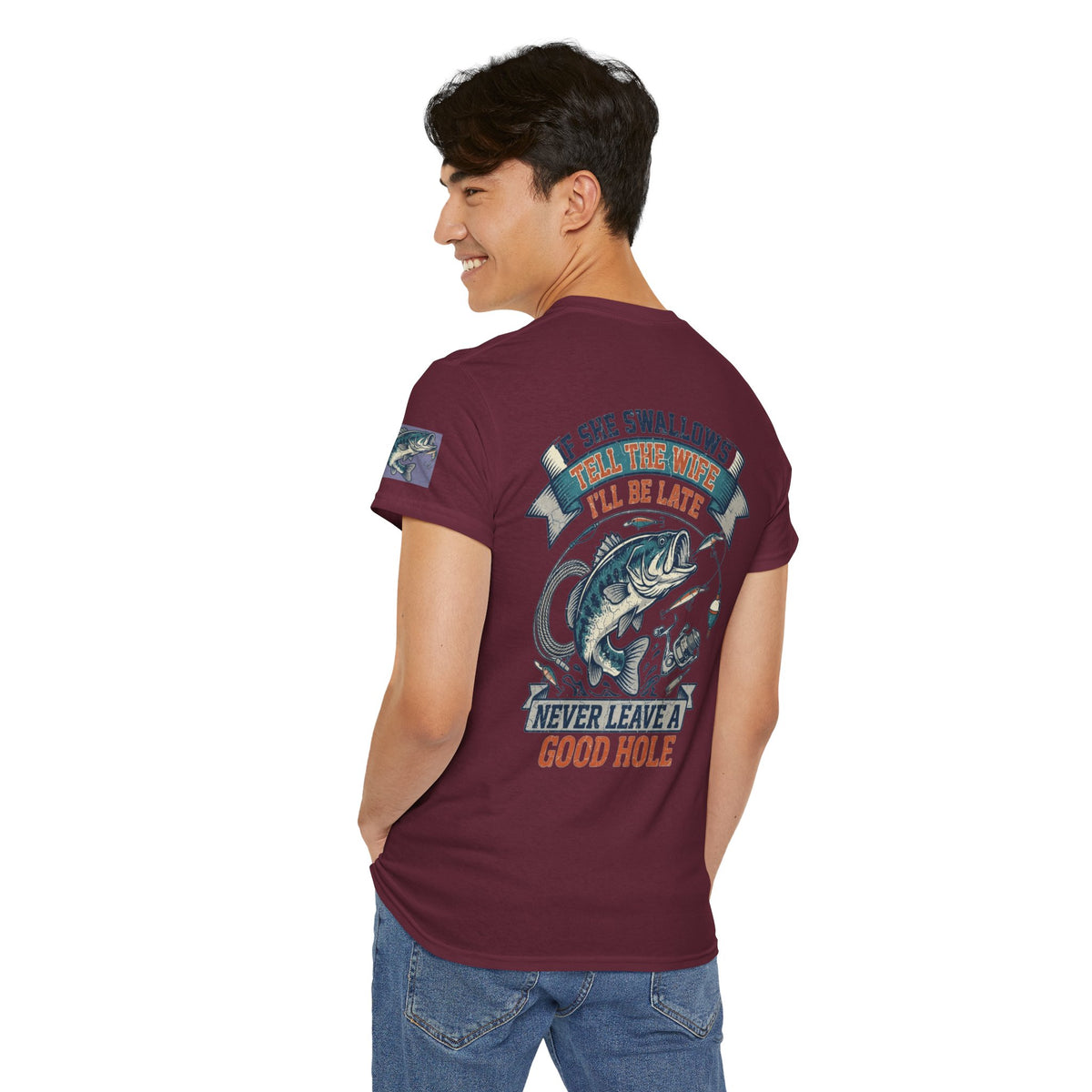 Color: Maroon | Never Leave A Good Hole Premium Graphic Tee