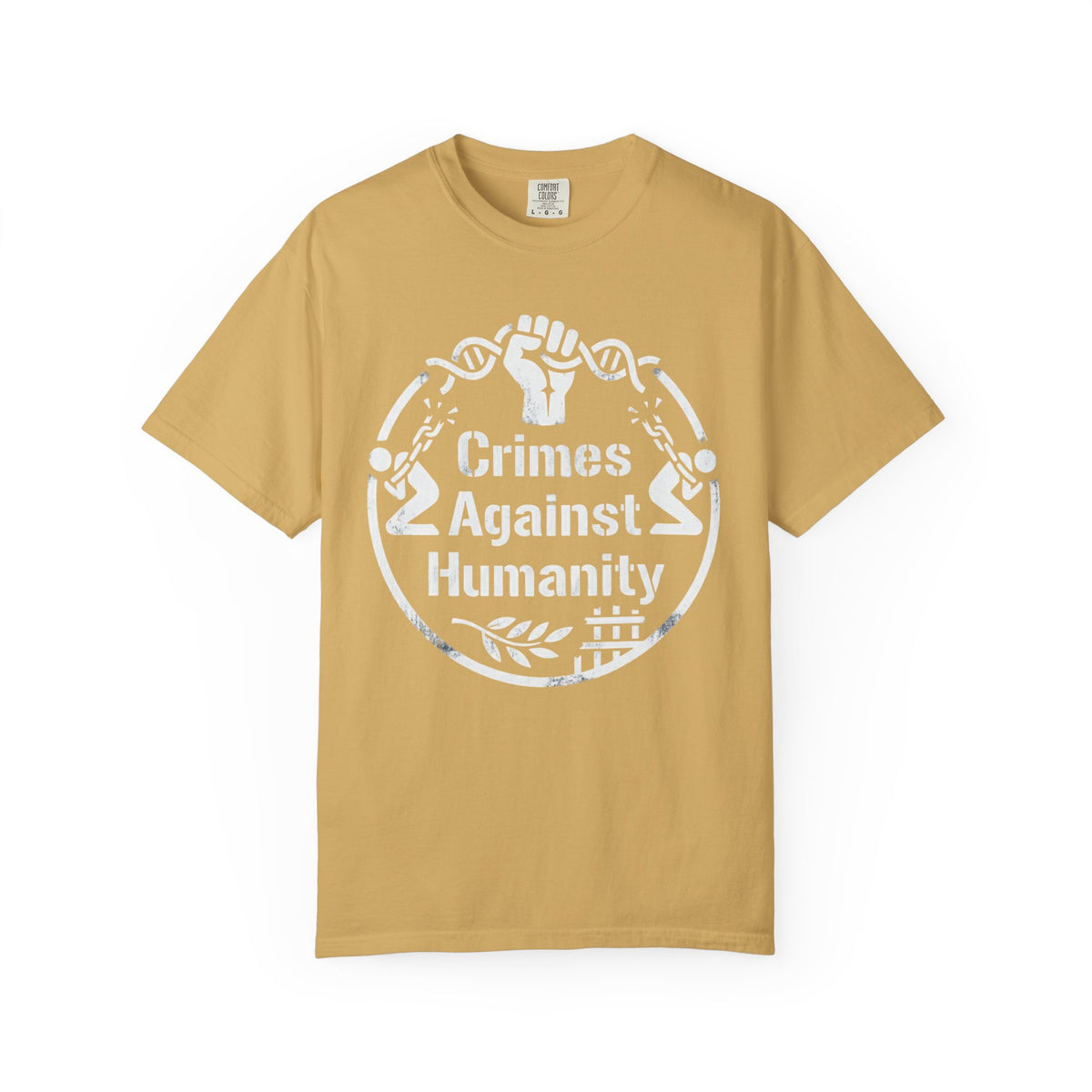 Color: Mustard | Crimes Against Humanity Unisex Garment-Dyed Tee