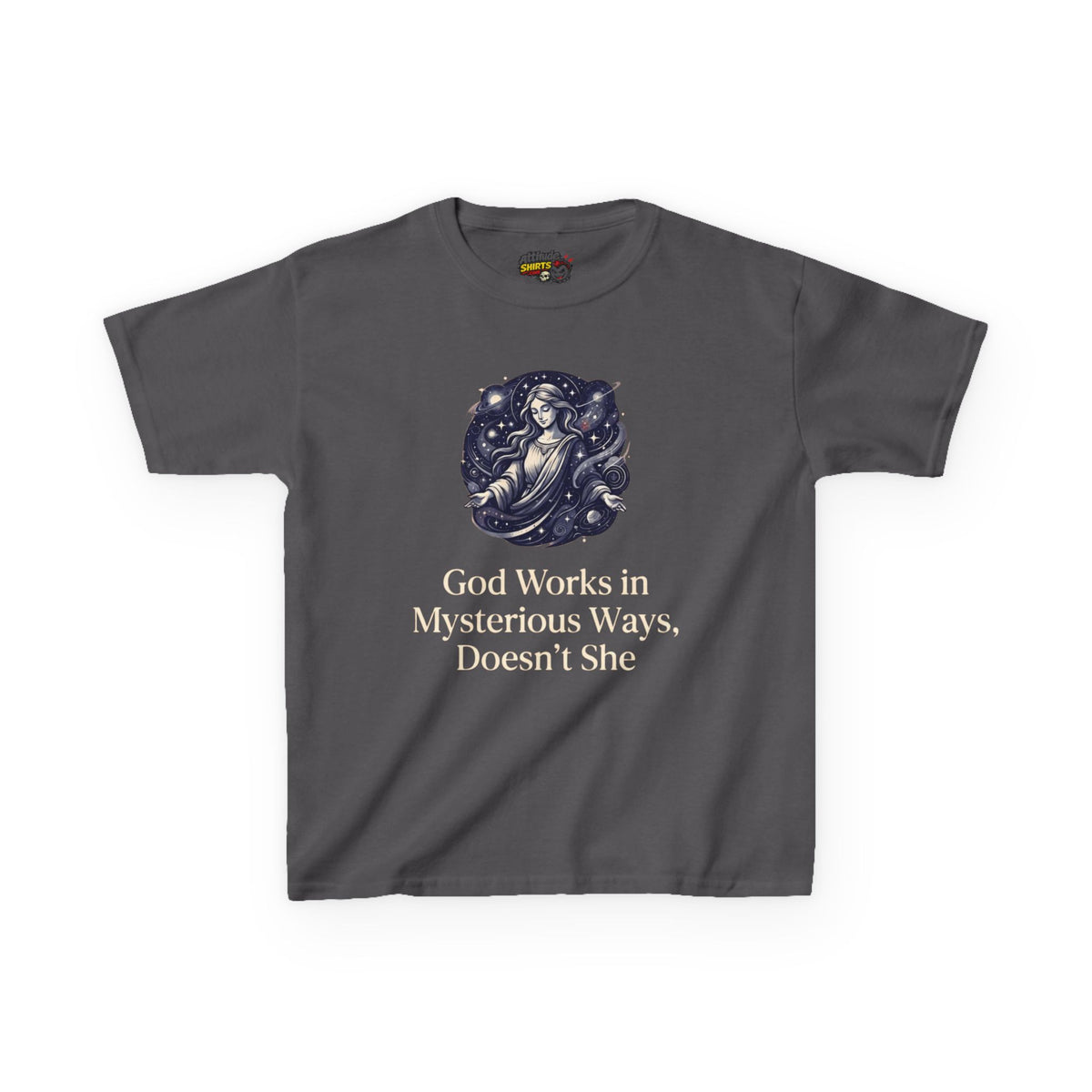 Color: Charcoal | God Works in Mysteroius Ways Kids Tee