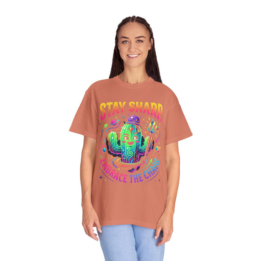 "Stay Sharp Embrace the Chaos" Unisex Garment-Dyed Tee