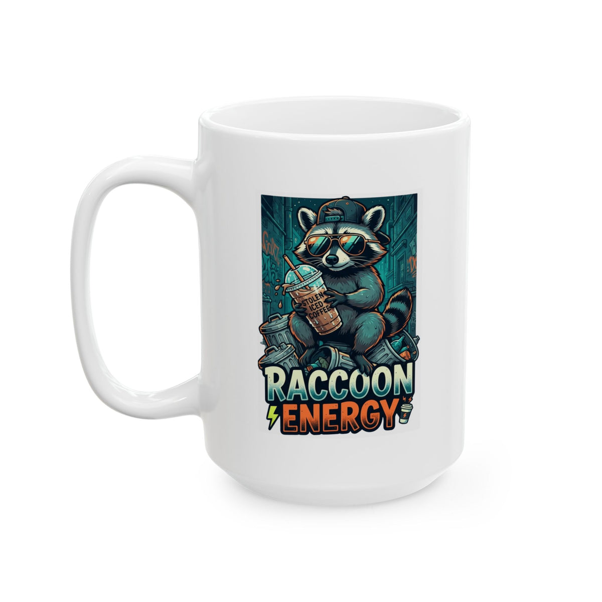 "Raccoon Energy" White Ceramic Mug