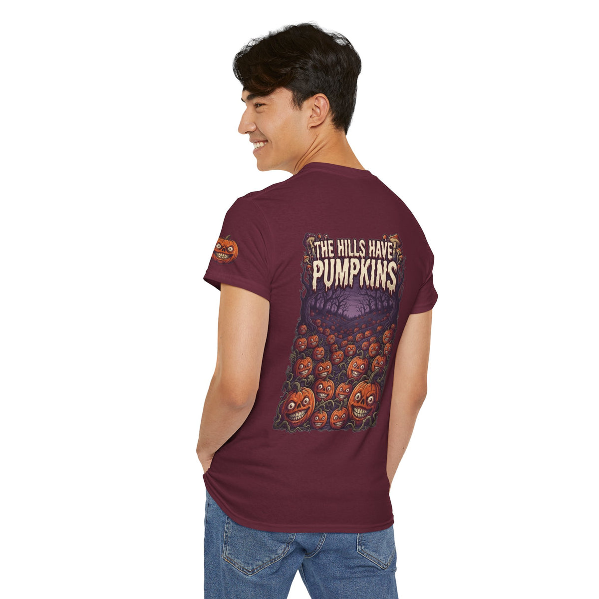 Color: Maroon | The Hills Have Pumpkins Premium Graphic Tee