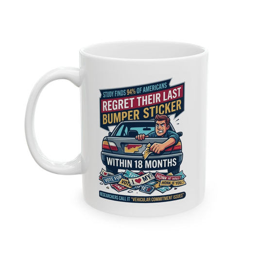 "Bumper Sticker Regret" White Ceramic Mug