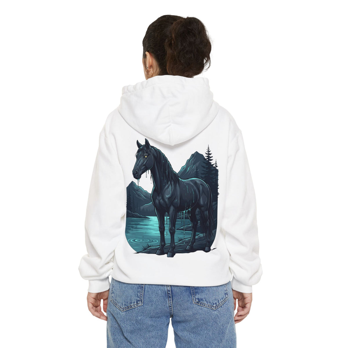 Color: White | Kelpie (Scottish Folklore) Garment-Dyed Hoodie