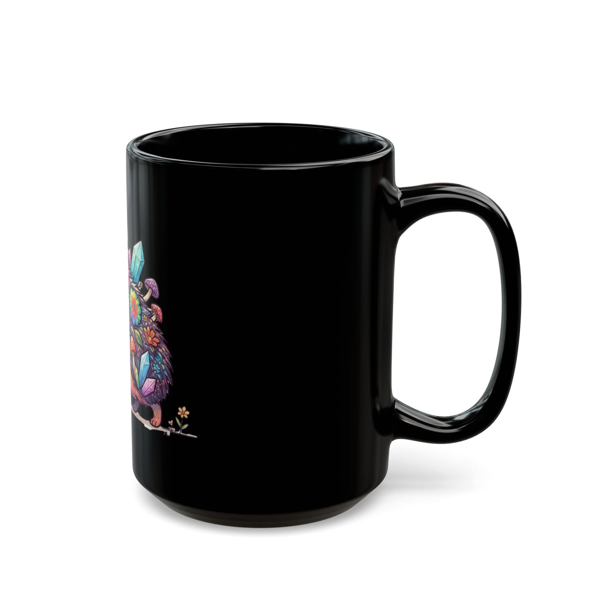 "Hippy Hedgehog" Black Ceramic Mug