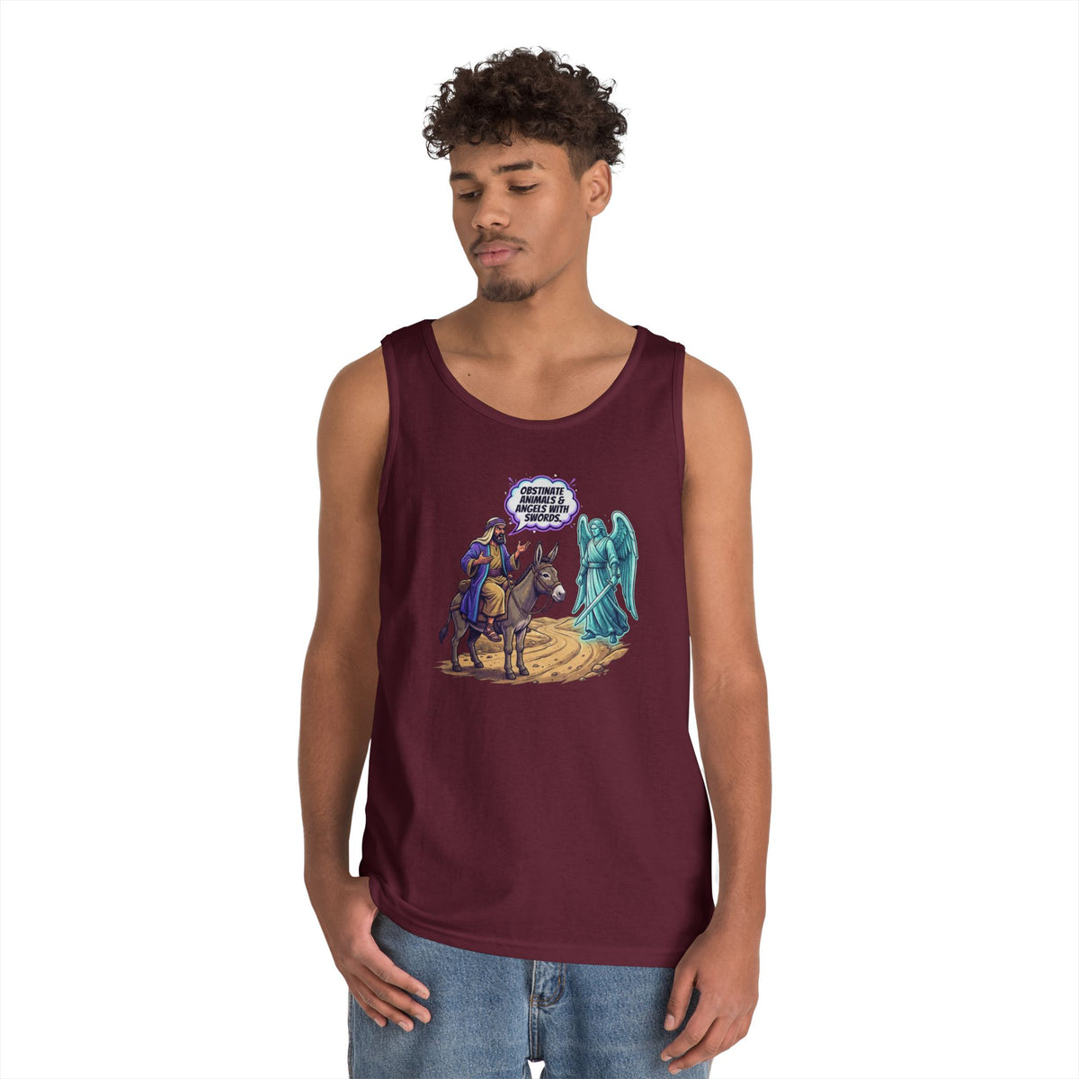 Color: Maroon | Good Book Series Obstinate Animals & Angels With Swords Tank Top