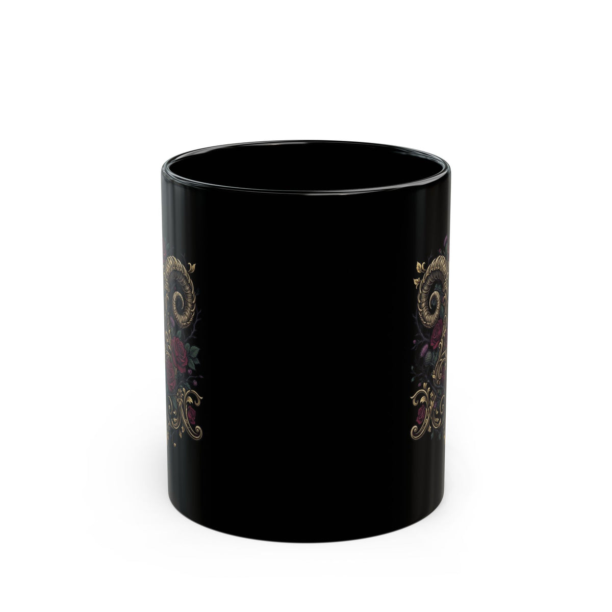 "Floral Monogram Aries" Black Ceramic Mug