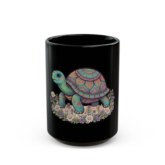 "Hippy Turtle" Black Ceramic Mug