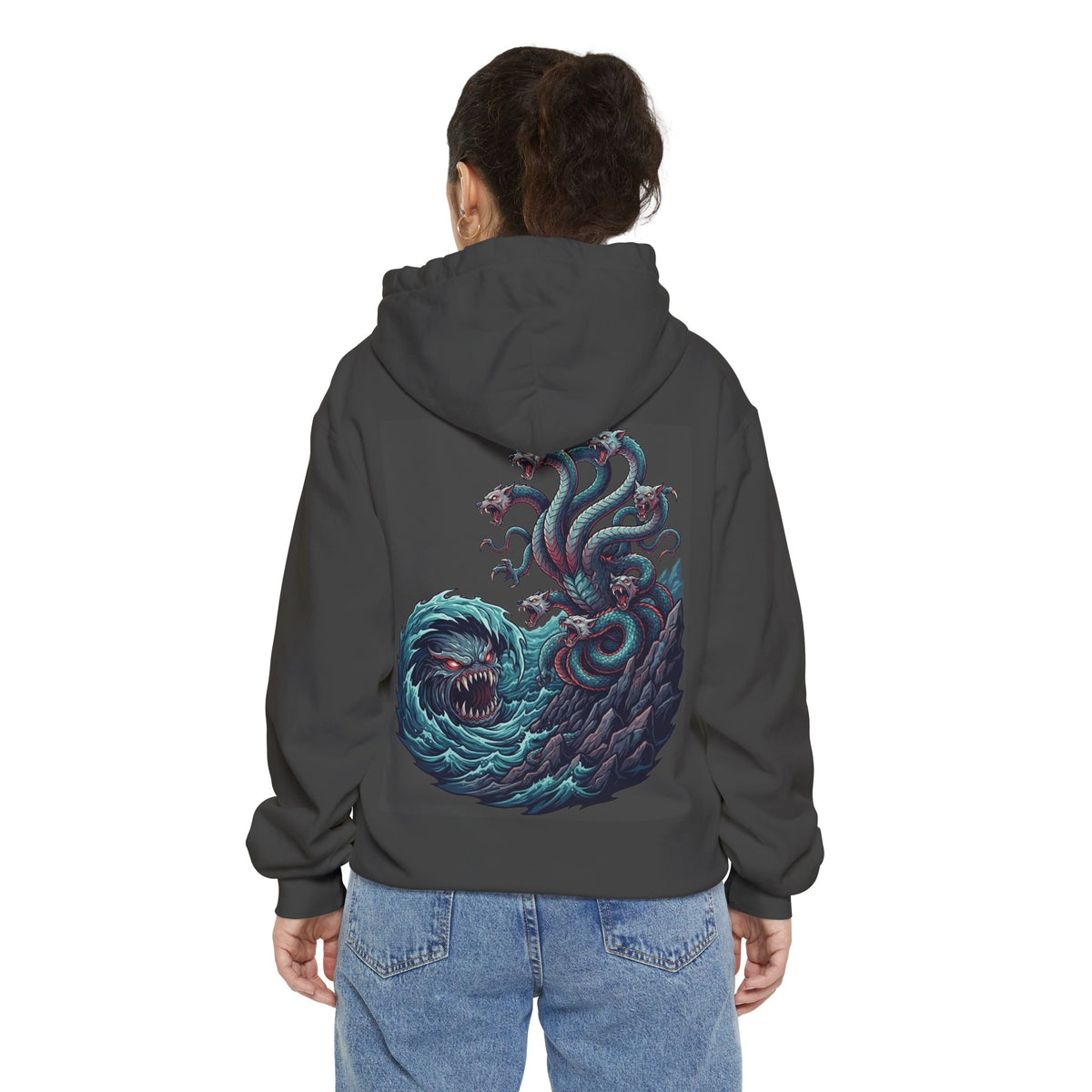Color: Pepper | Charybdis and Scylla (Greek Mythology) Garment-Dyed Hoodie