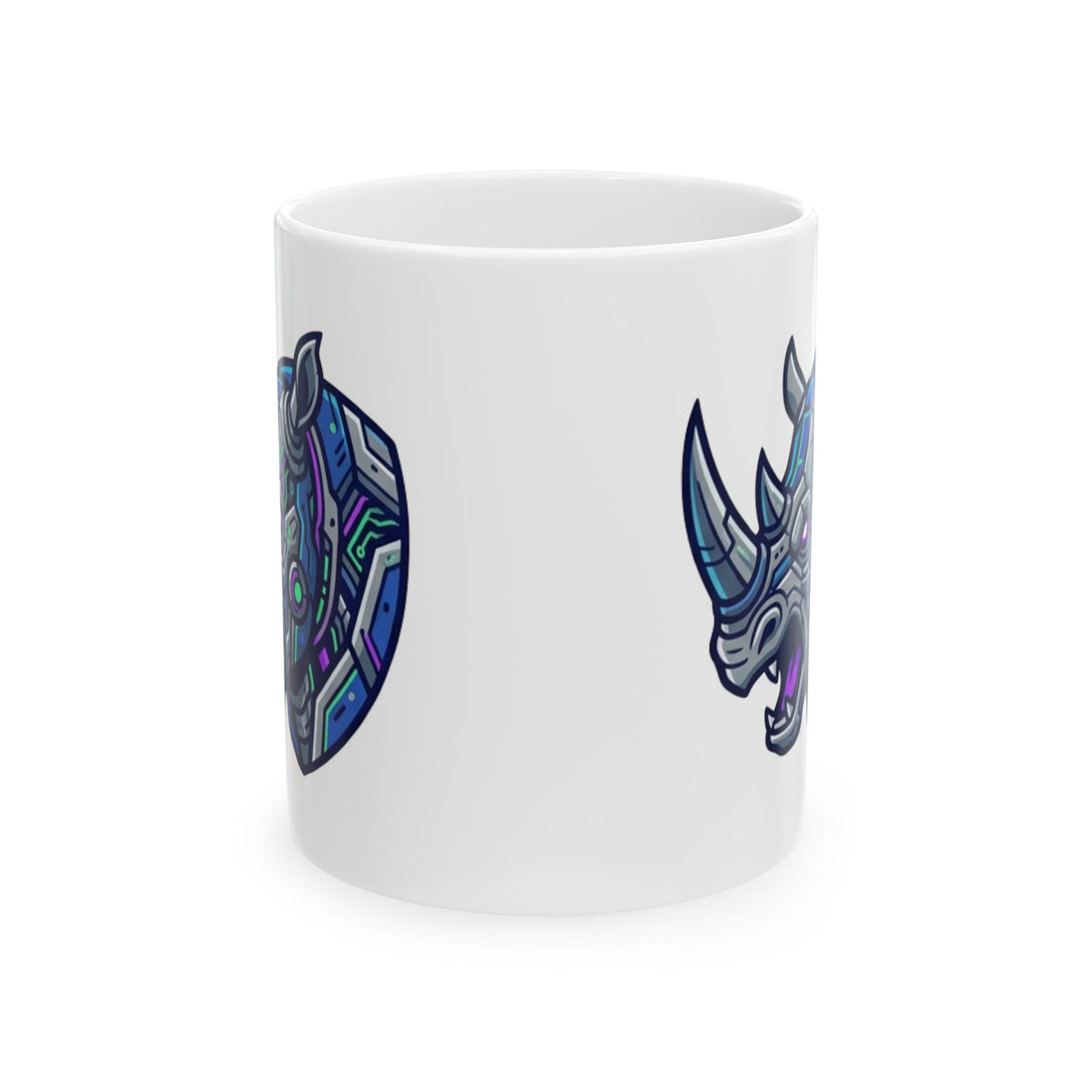 "Cyber Rhino" White Ceramic Mug — Graphic