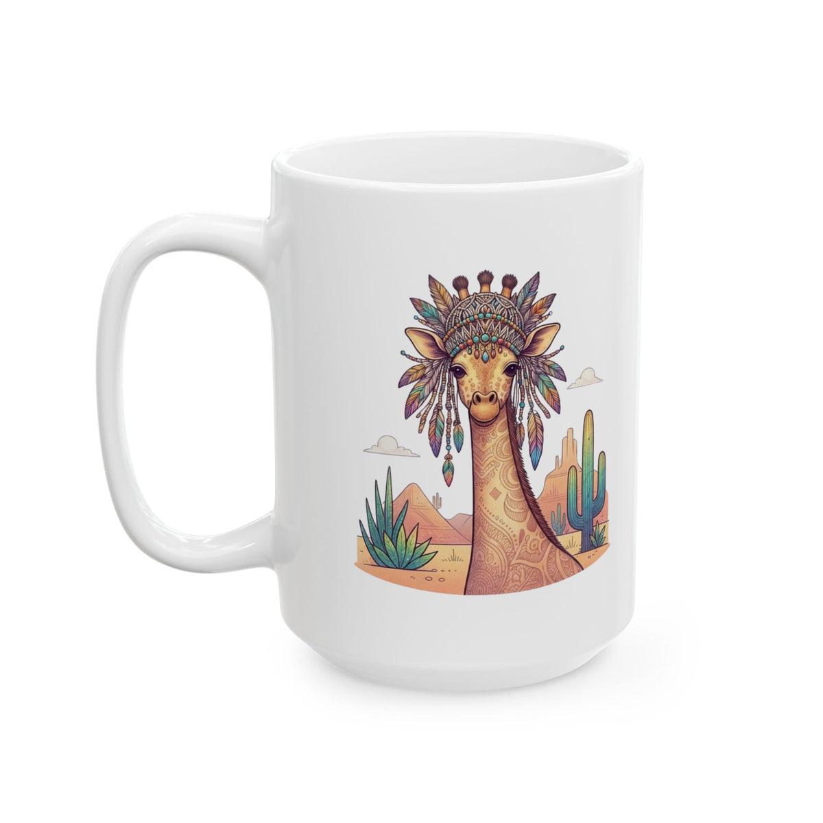 "Hippy Giraffe" White Ceramic Mug