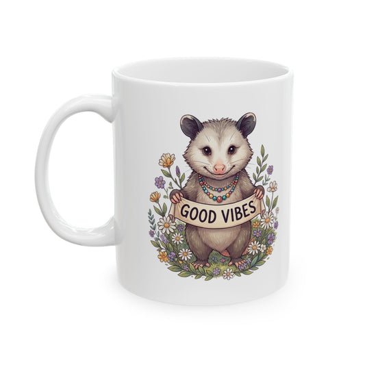 "Hippy Opossum" White Ceramic Mug