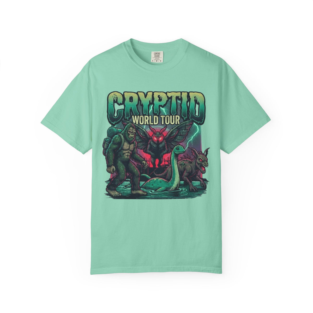 "Puzizia (Global-Cryptid Mashup) Cryptid World Tour" Unisex Garment-Dyed Tee