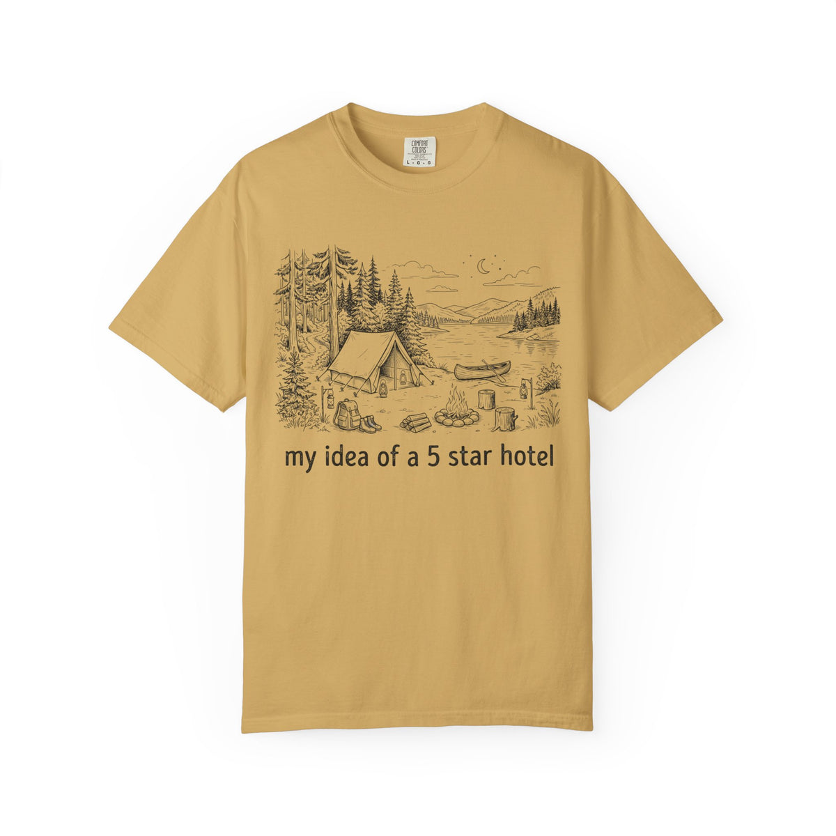 Color: Mustard | Five Star Hotel Black Line Art Unisex Garment-Dyed Tee