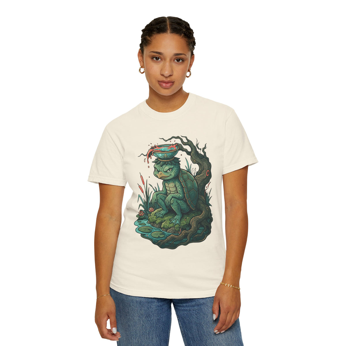Color: Ivory | Kappa (Japanese Folklore) Unisex Garment-Dyed Tee