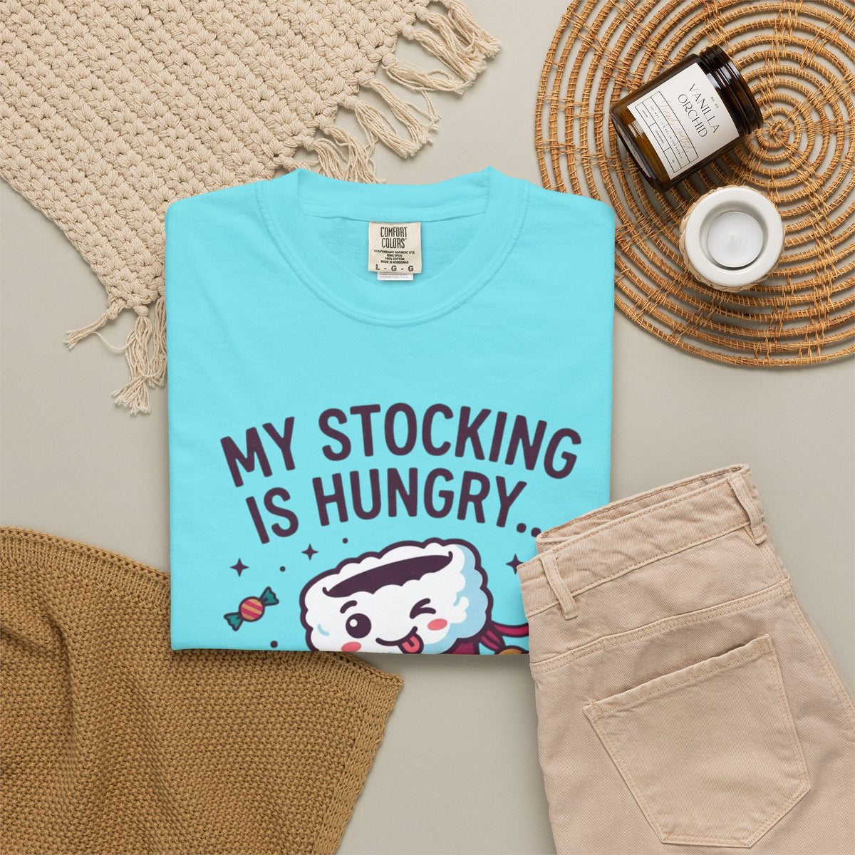 "My Stocking Is Hungry" Unisex Garment-Dyed Tee