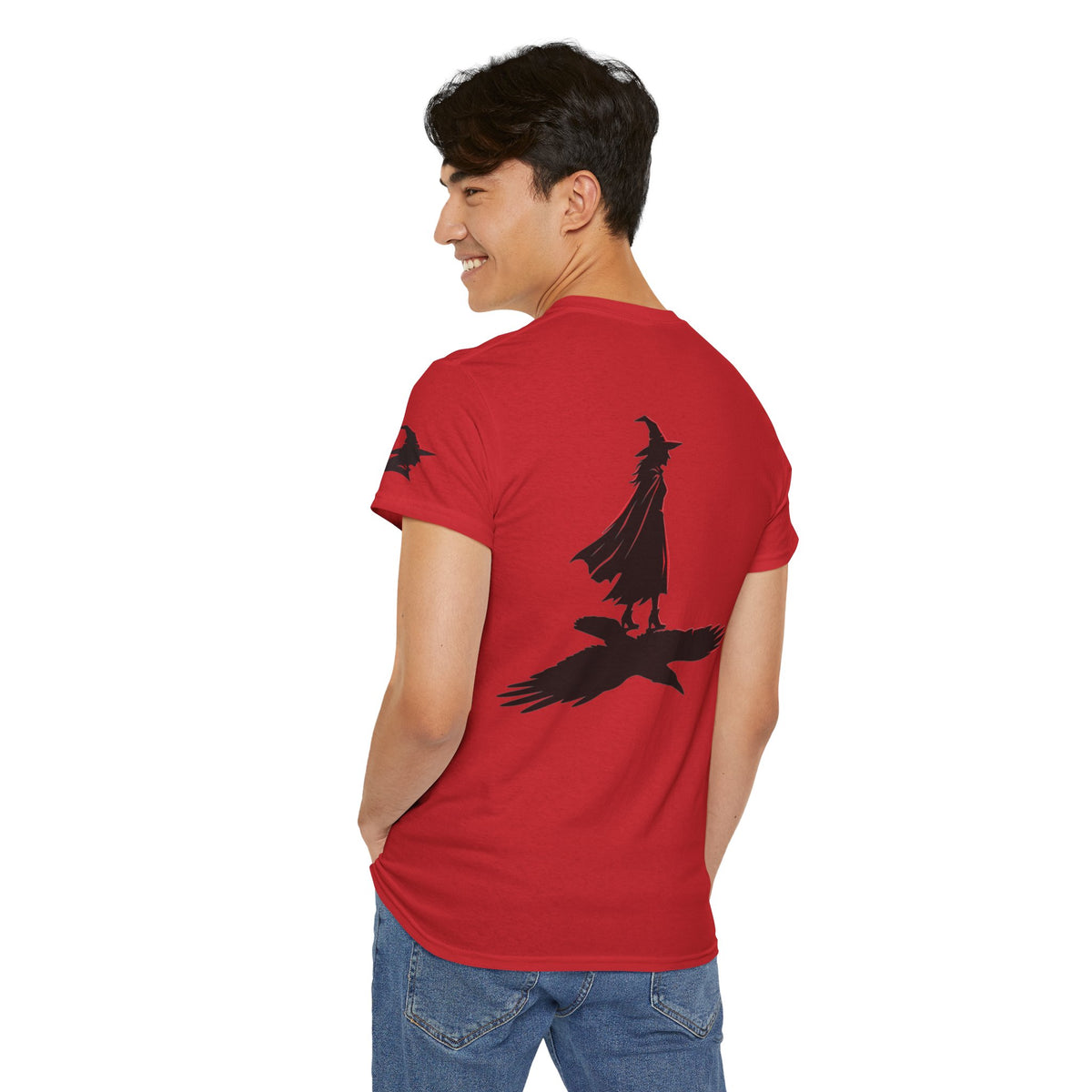 Color: Red | Witch With Raven Shadow Premium Graphic Tee