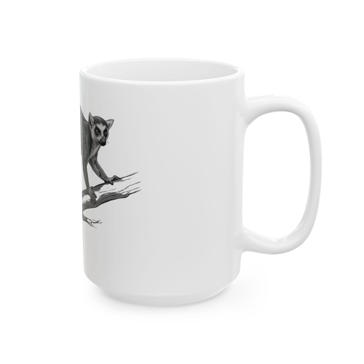 "Pencil Sketch Art Lemur" White Ceramic Mug
