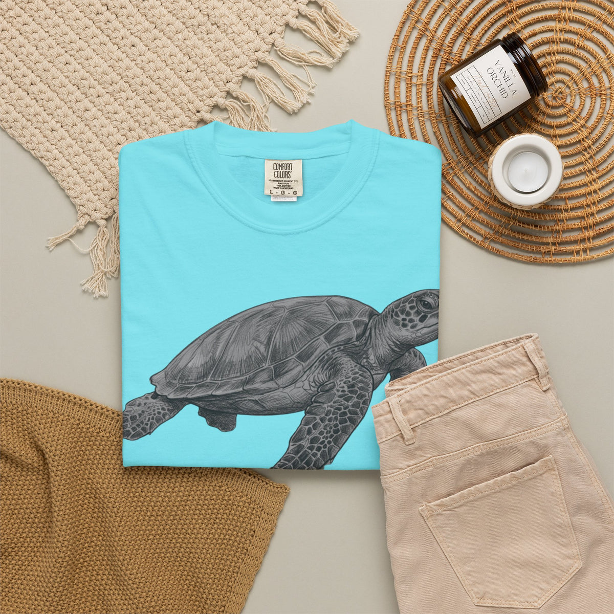 "Pencil Sketch Art Sea Turtle" Unisex Garment-Dyed Tee