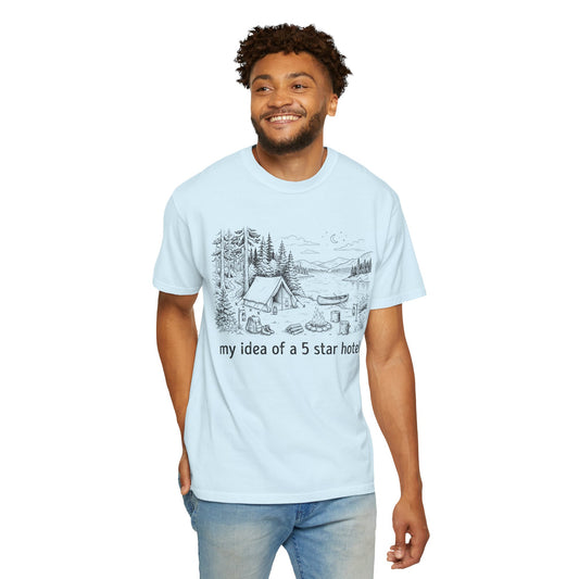 Color: Chambray | Five Star Hotel Black Line Art Unisex Garment-Dyed Tee