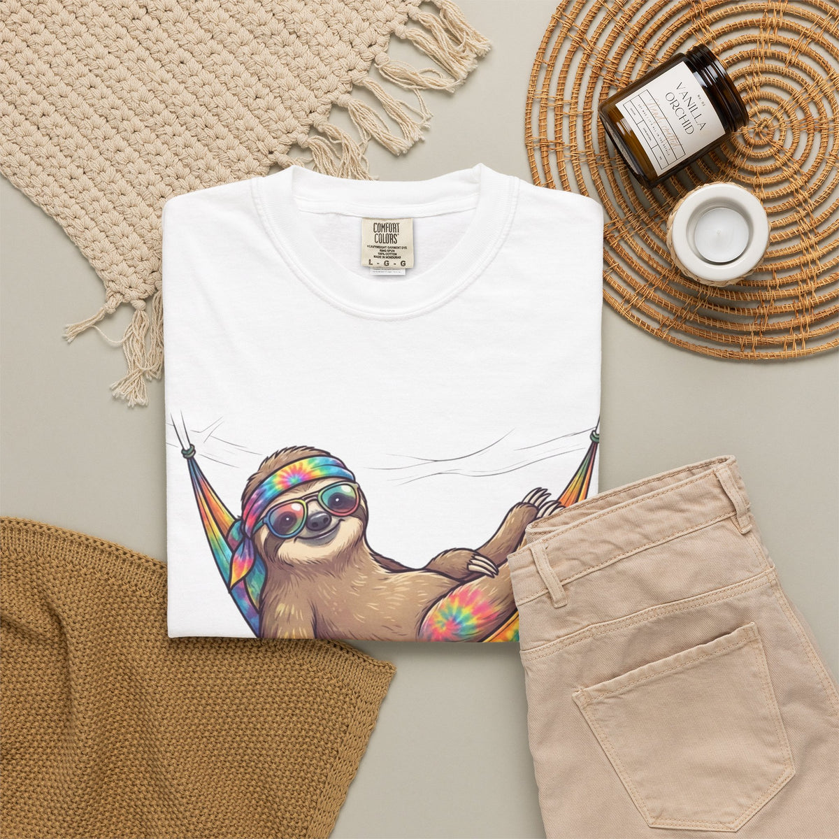 "Hippy Sloth" Unisex Garment-Dyed Tee