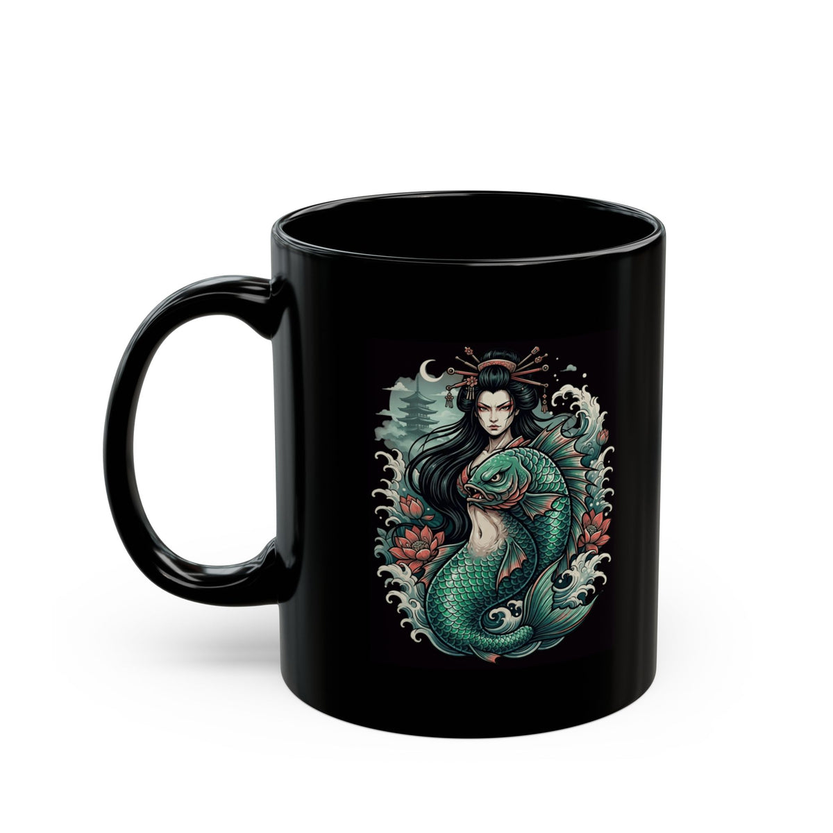 "Ningyo (Japanese Folklore)" Black Ceramic Mug