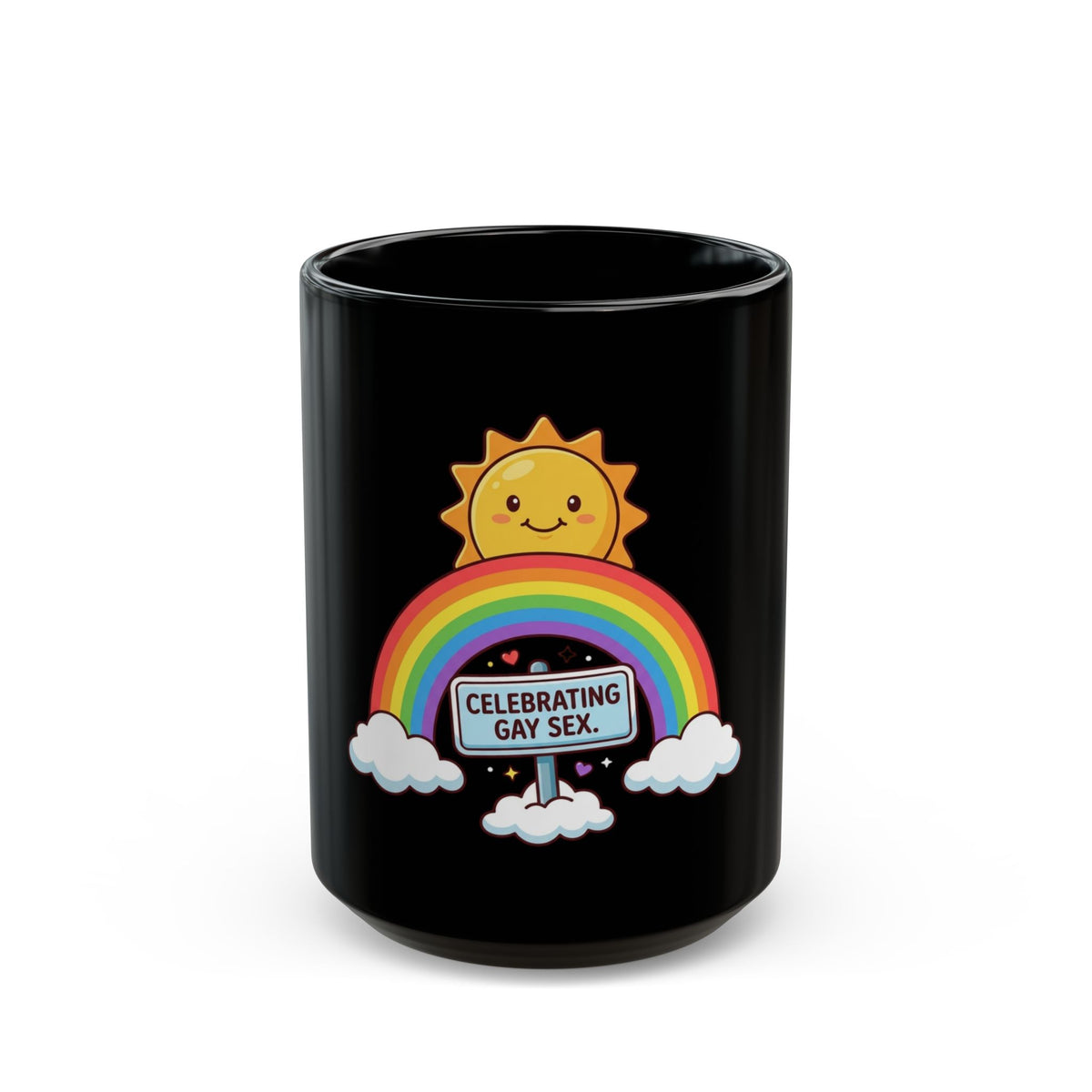 "Celebrating Gay Sex" Black Ceramic Mug