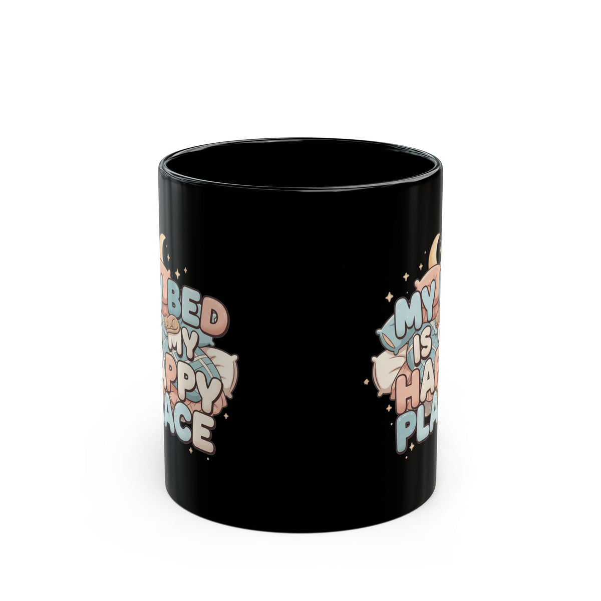 "My Bed is My Happy Place" Black Ceramic Mug